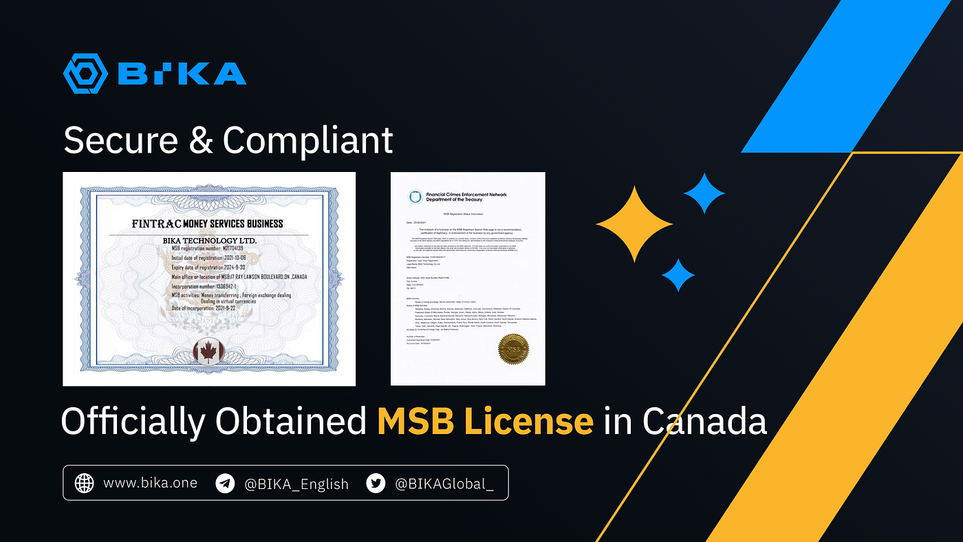 BIKA Has Been Granted An MSB License In Canada | by BIKA | Medium